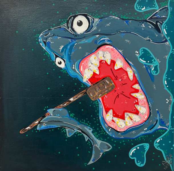 Rose Yerian, Brush Your Teeth, Acrylic on canvas, Pinole Valley High School
