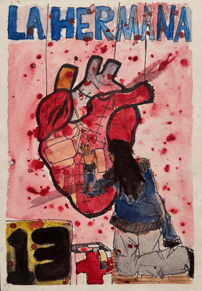 Caylee Patterson, La Hermana, Watercolor, Sharpie, Betty Reid Soskin Middle School