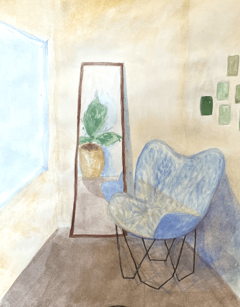 Chloe Giang, Grade 11, Mirror and Blue Chair, 2021