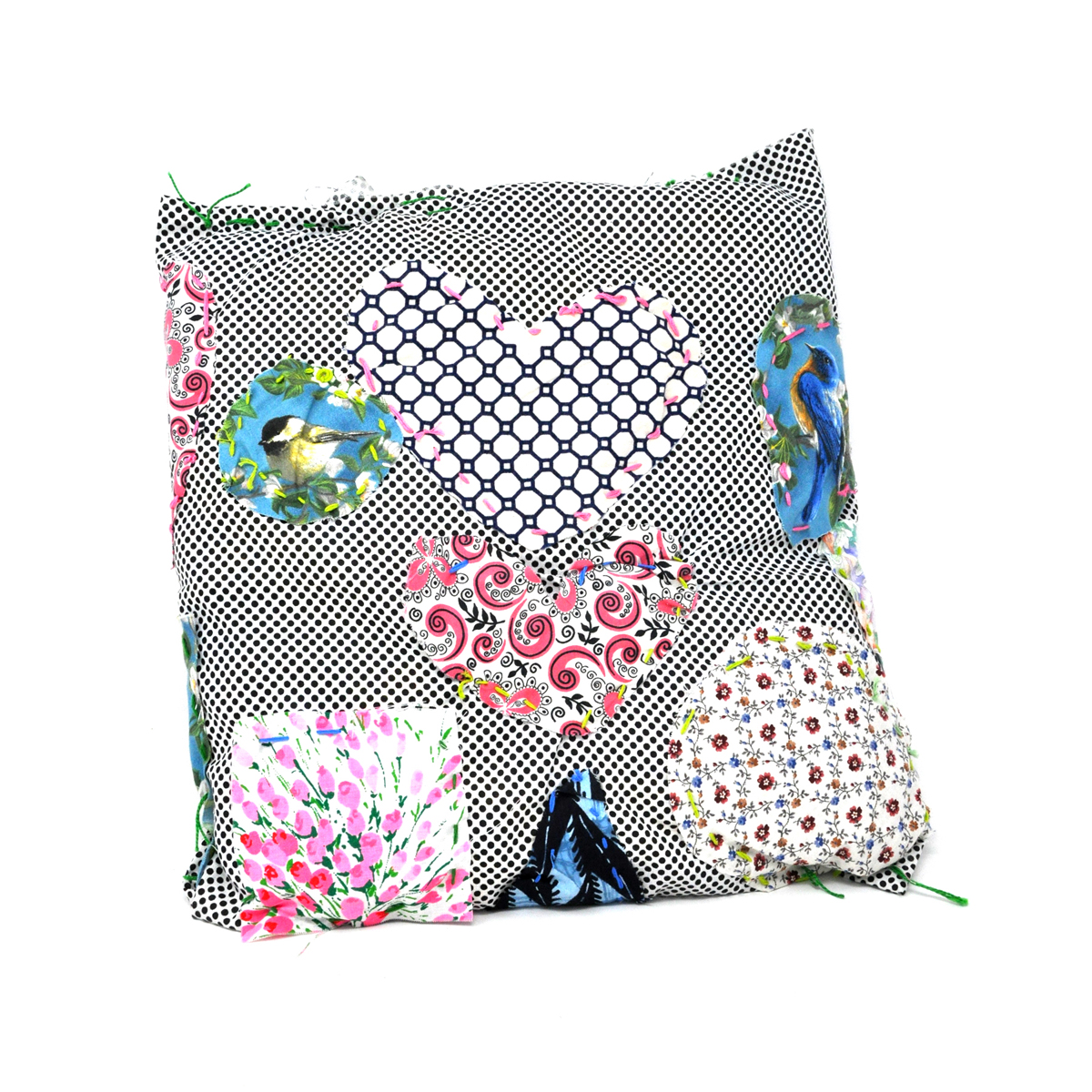 embroidery on fabric, poly stuffing double-sided 15 x 14 x 2” unique 2019