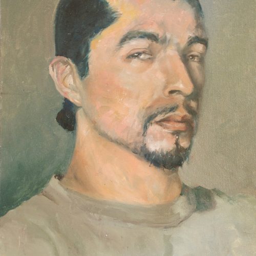 Abel Rodriguez
Self-Portrait in Green with My Hair Pulled Back
2006
Oil on panel
16” x 12”