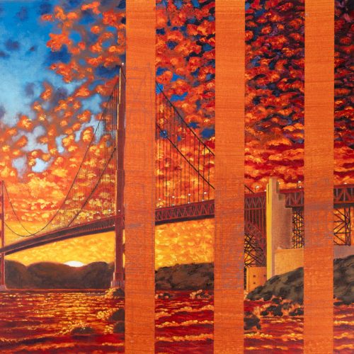 “Bridge to Freedom”, Jeffrey A. Isom; oil on canvasboard; 24x36 in; San Quentin; 2023